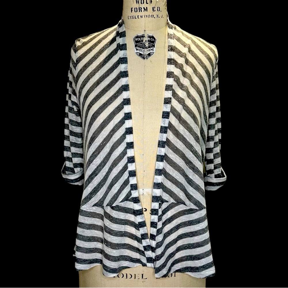 Splendid Striped Gray and White Women's Cardigan - Size M